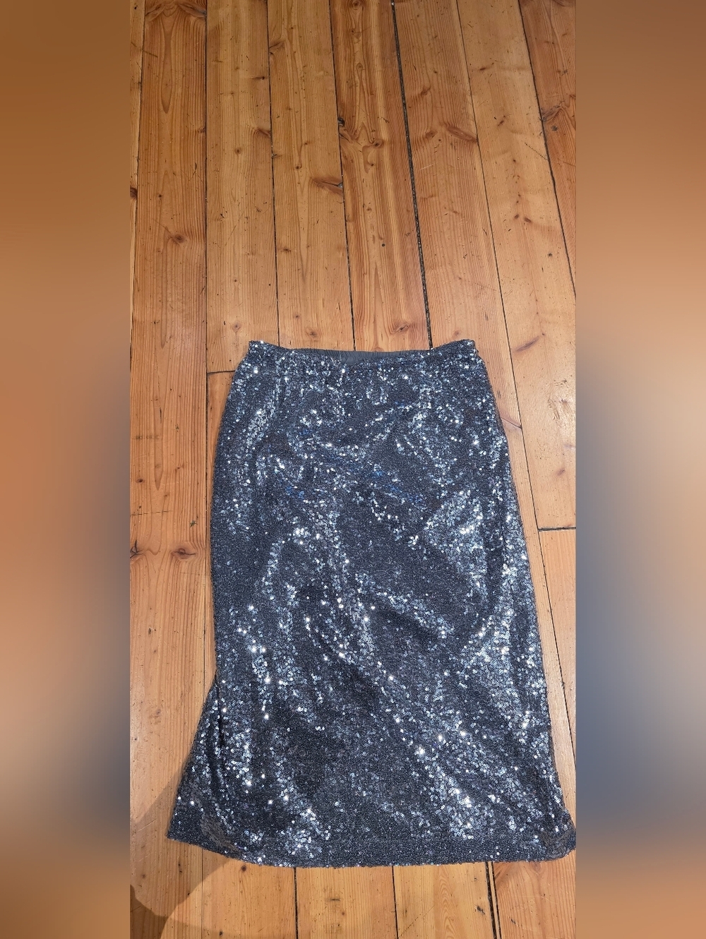 Not Available Black Sequin Midi Skirt with Front Slit - Picture 2 of 2